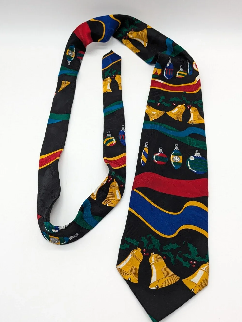 Vintage Machado Clerk Red Yellow Christmas Ornament & Bells Silk Tie